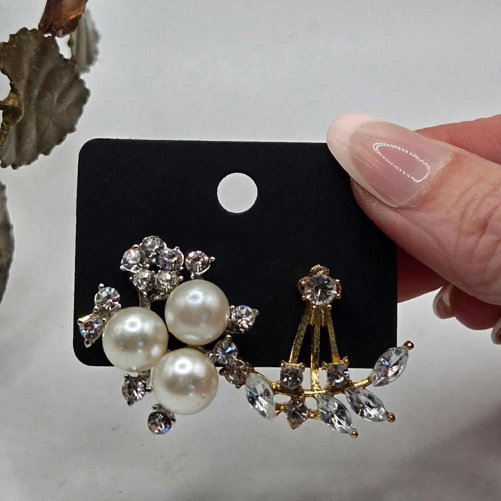"5/$40" Mismatched Silver/Goldtone Faux Pearl Cluster Rhinestone Post Earrings